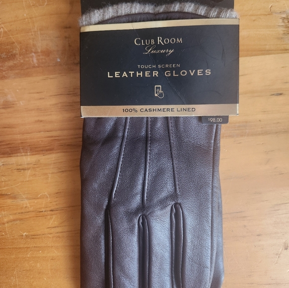 NWT Men CLUB ROOM Brown Leather/Cashmere touch gloves $98 Size L - Picture 1 of 2